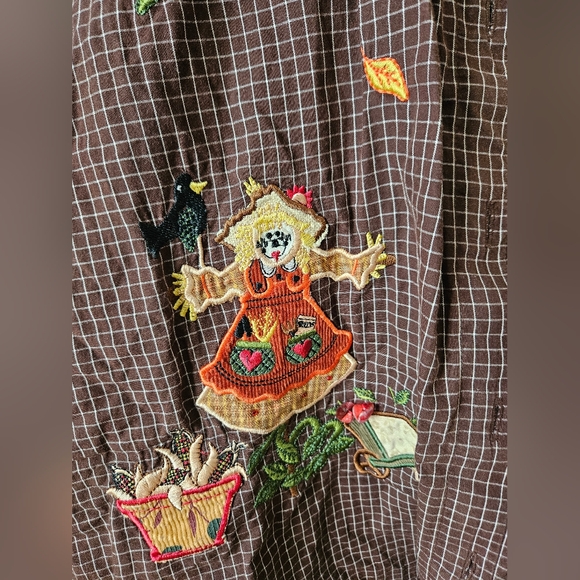VTG Bobbie Brooks Scarecrow Embroidered Fall Button Up Shirt Size 22/24W - Picture 3 of 6